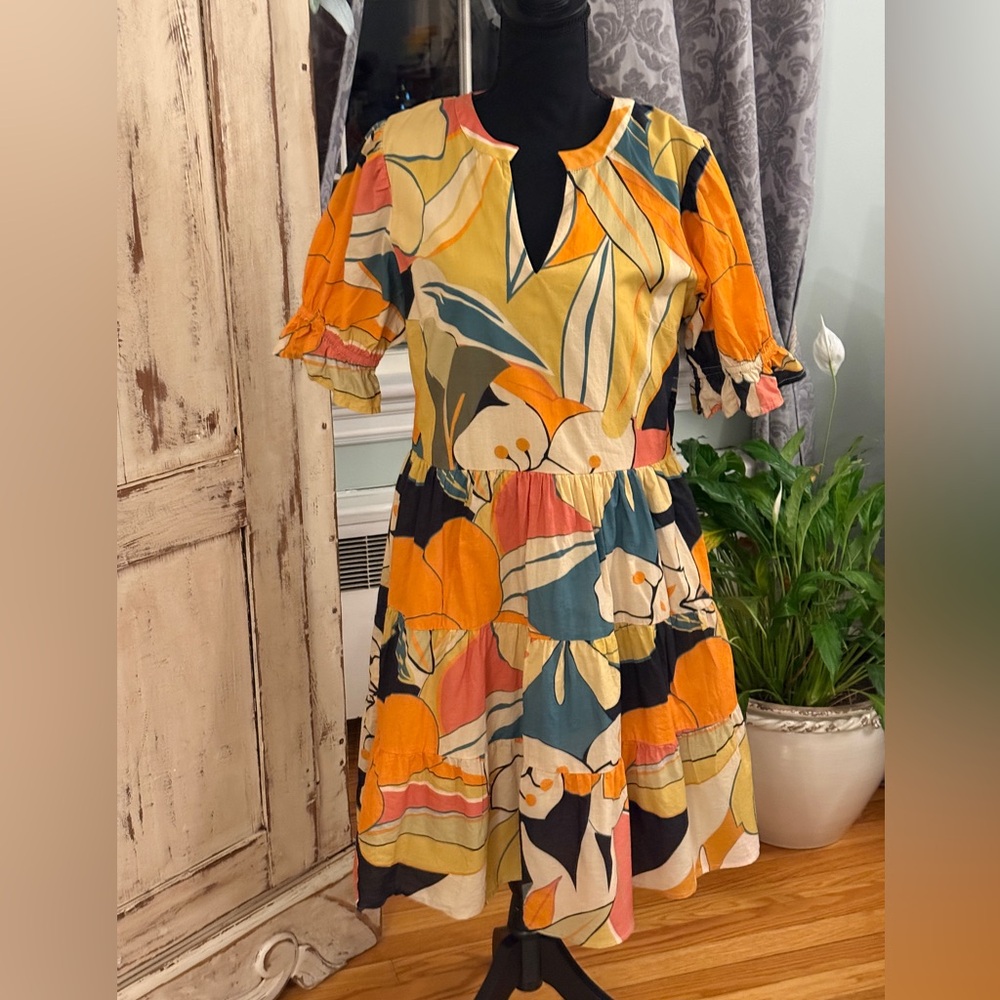 Atelier New York Gauguin abstract Print Dress. Cotton. Size 12. Colorful, artsy